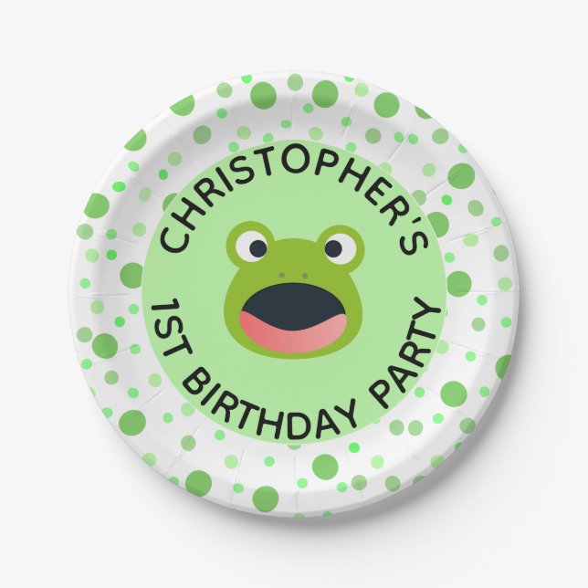 Frog 1st Birthday Party for Kids  Paper Plates (Front)
