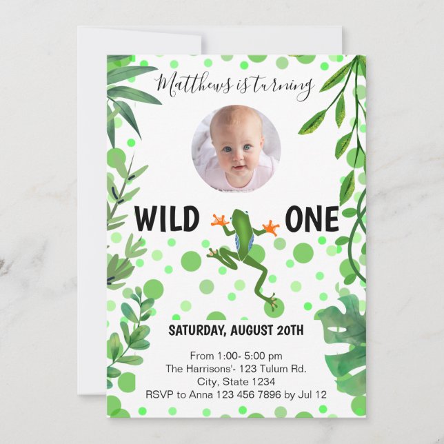 Frog 1st birthday party green cute modern toad invitation (Front)