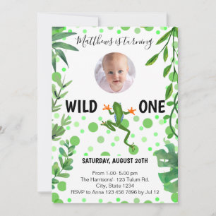 Frog 1st birthday party green cute modern toad invitation