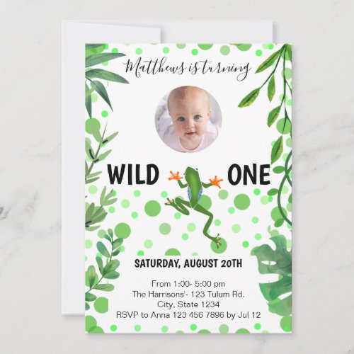Frog 1st birthday party green cute modern toad invitation