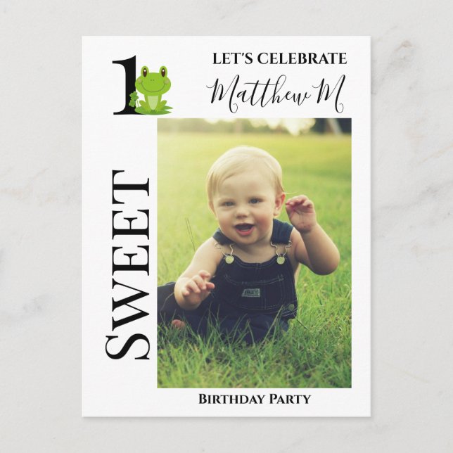 Frog 1st Birthday party invitation Postcard (Front)