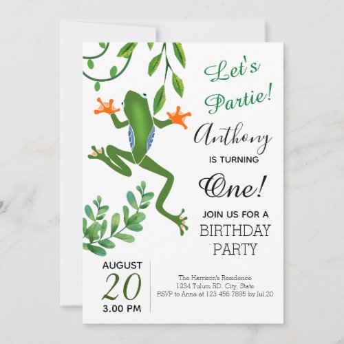 Frog 1st birthday party is turning one invitation