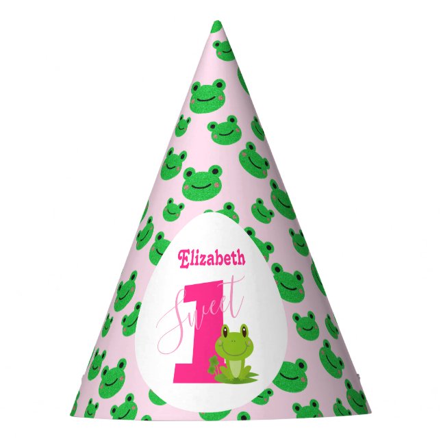Frog 1st Birthday party one year old girl supplies Hat (Front)