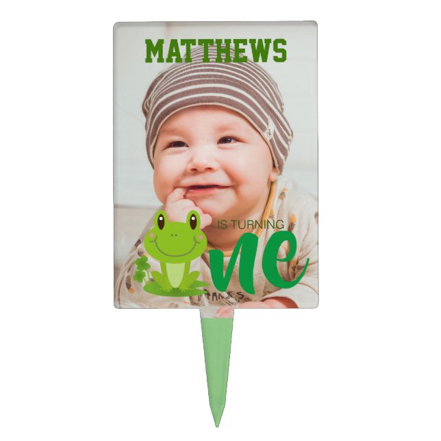 Frog 1st Birthday party Photo is turning one cute Cake Topper (Front)