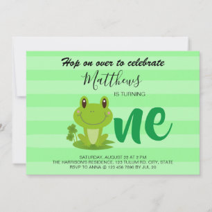 Frog 1st birthday party stripes Invitation