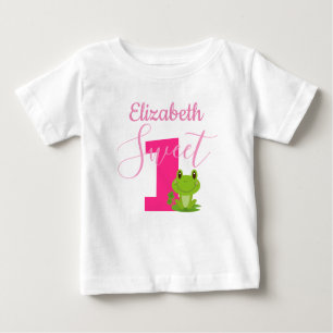Frog 1st birthday Party Sweet One Baby girl name Baby T-Shirt