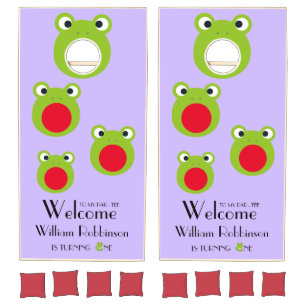 Frog 1st birthday party welcome Cornhole Set