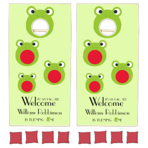 Frog 1st birthday party welcome Cornhole Set