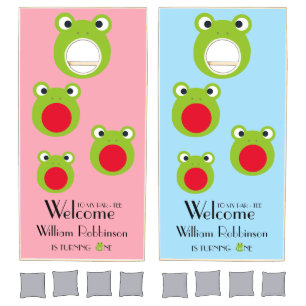 Frog 1st birthday party welcome Cornhole Set