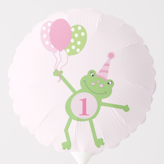 Frog 1st Birthday Pink Girl Party Hat Balloon (Front)