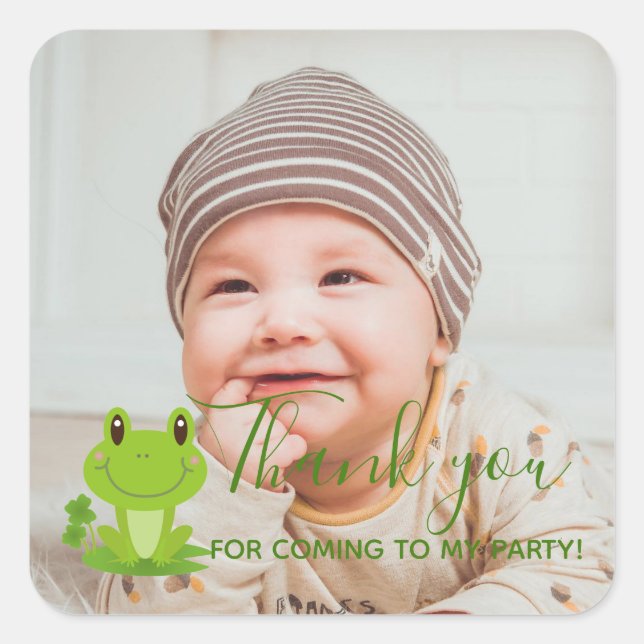 Frog 1st Birthday Thank you Photo Party Square Sti Square Sticker (Front)