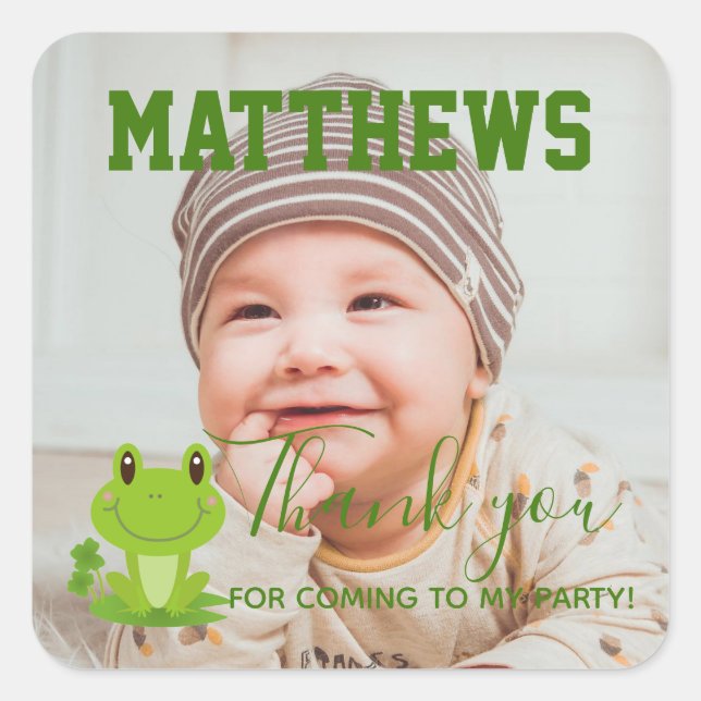 Frog 1st Birthday Thank you Photo Party Square Sti Square Sticker (Front)