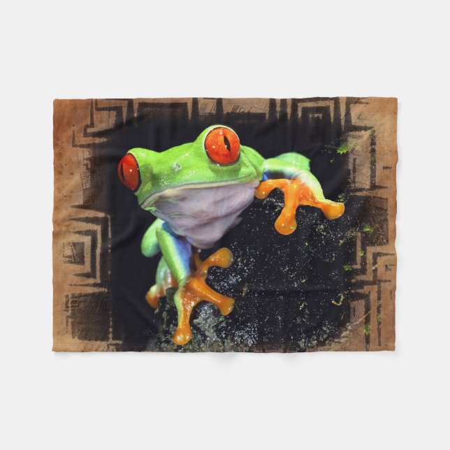 Frog 3 Bordered Options Fleece Blanket (Front (Horizontal))