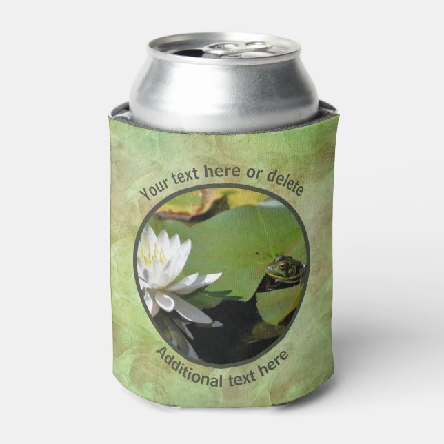 Frog Admiring Lotus Flower Personalized  Can Cooler (Can Front)