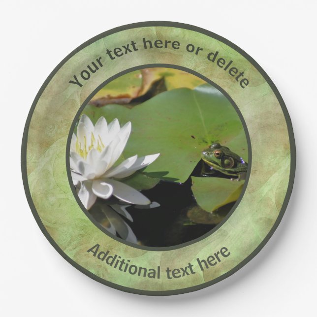 Frog Admiring Lotus Flower Personalized Party  Paper Plates (Front)