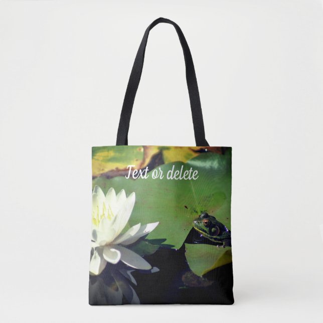 Frog Admiring Lotus Flower Personalized Tote Bag (Front)