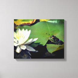 Frog Admiring Lotus Water Lily Flower Canvas Print
