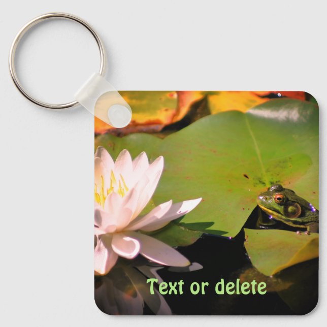 Frog Admiring Lotus Water Lily Personalized Keychain (Front)