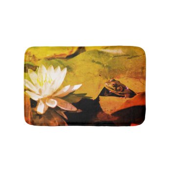 Frog Admiring Water Lily Abstract Distressed Bath Mat by SmilinEyesTreasures at Zazzle