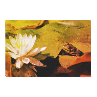 Frog Admiring Water Lily Abstract Distressed Placemat