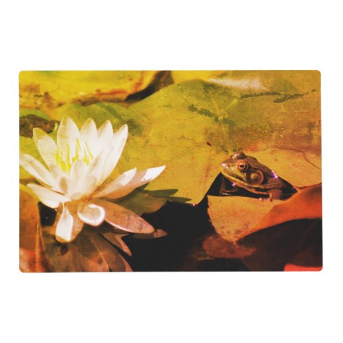 Frog Admiring Water Lily Abstract Distressed  Placemat