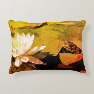 Frog Admiring Water Lily Abstract Grunge Accent Pillow