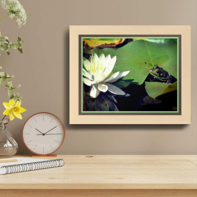 Frog Admiring Water Lily Framed Framed Art (Table Top)