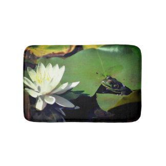 Frog Admiring Water Lily Lotus Flower Bath Mat