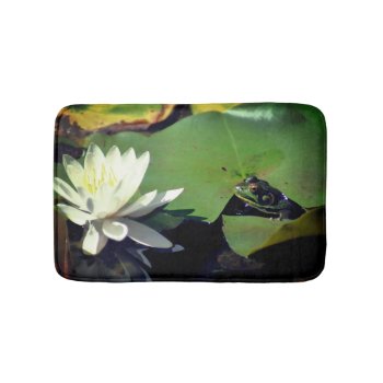 Frog Admiring Water Lily Lotus Flower  Bath Mat by SmilinEyesTreasures at Zazzle