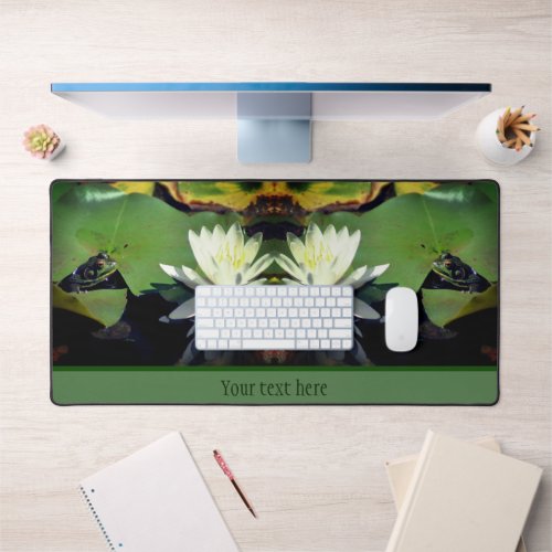 Frog Admiring Water Lily Lotus Flower Personalized Desk Mat