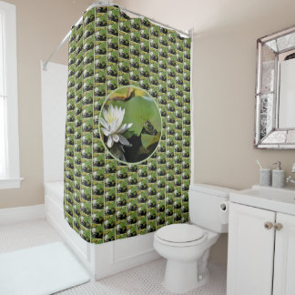 Frog Admiring Water Lily Nature Shower Curtain
