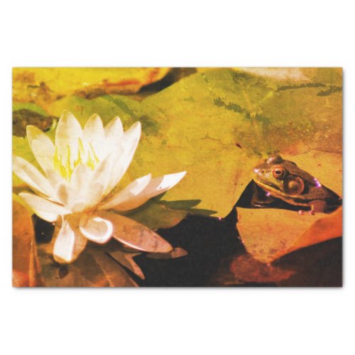Frog Admiring Water Lily Vintage Decoupage Tissue Paper
