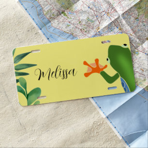 Frog Adventure Green Happy Cute License Plate