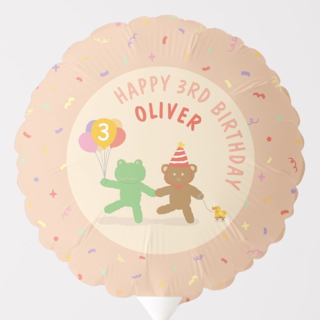Frog and Bear Birthday Party Balloon (Front)