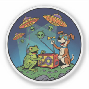 Frog and Dog Alien Hunters - Cosmic Radio Sticker