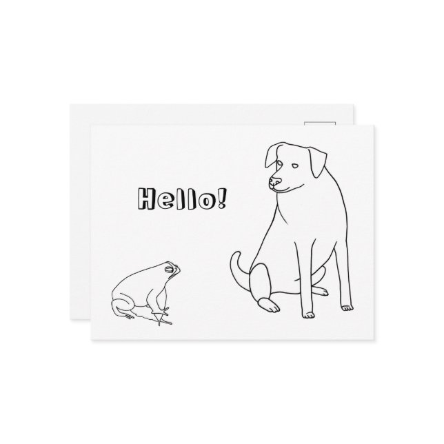 Frog and Dog, Hello, Coloring Postcards (Front/Back In Situ)