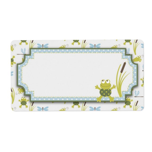 Frog and Dragonfly Baby Shower Label (Front)