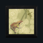 Frog and Dragonfly on Water Lilies Keepsake Box<br><div class="desc">This contemporary fine art print of a frog and a dragonfly on water lilies will brighten any product you choose. Get it on your favorite Zazzle product today!</div>