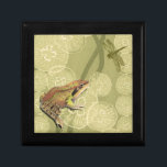 Frog and Dragonfly on Water Lilies Keepsake Box<br><div class="desc">This contemporary fine art print of a frog and a dragonfly on water lilies will brighten any product you choose. Get it on your favorite Zazzle product today!</div>