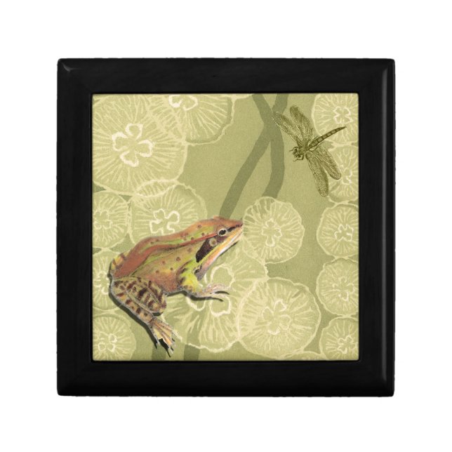 Frog and Dragonfly on Water Lilies Keepsake Box (Front)