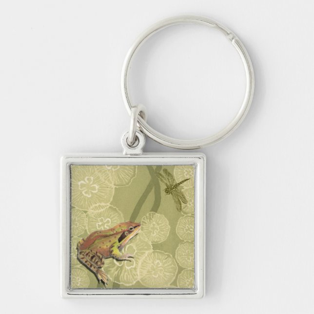 Frog and Dragonfly on Water Lilies Keychain (Front)