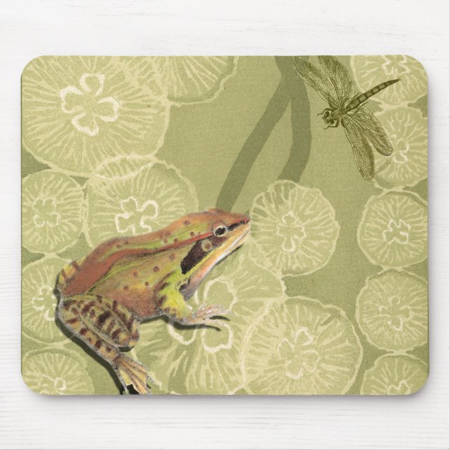 Frog and Dragonfly on Water Lilies Mouse Pad (Front)