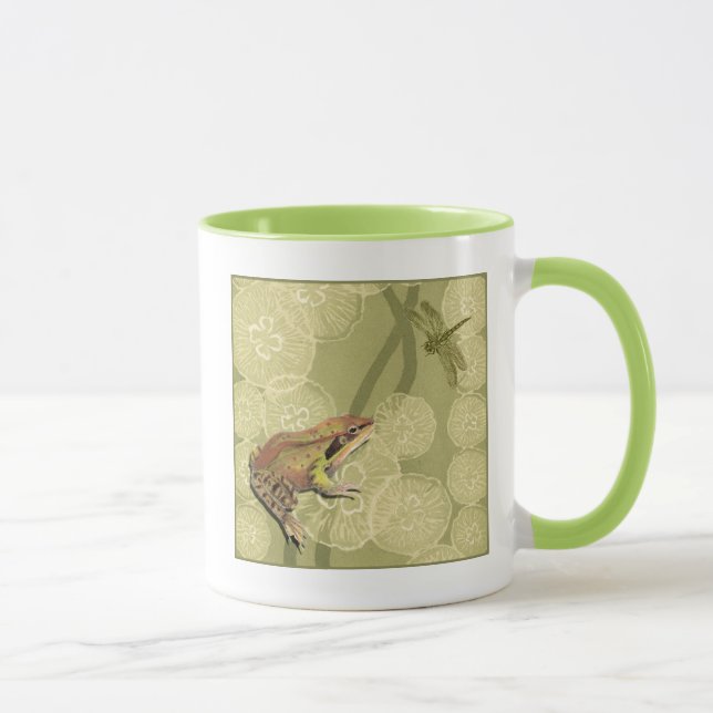 Frog and Dragonfly on Water Lilies Mug (Right)