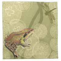 Frog and Dragonfly on Water Lilies