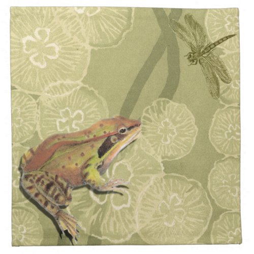 Frog and Dragonfly on Water Lilies Napkin
