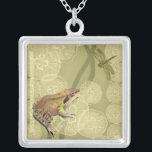 Frog and Dragonfly on Water Lilies Silver Plated Necklace<br><div class="desc">This contemporary fine art print of a frog and a dragonfly on water lilies will brighten any product you choose. Get it on your favorite Zazzle product today!</div>