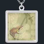 Frog and Dragonfly on Water Lilies Silver Plated Necklace<br><div class="desc">This contemporary fine art print of a frog and a dragonfly on water lilies will brighten any product you choose. Get it on your favorite Zazzle product today!</div>