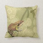 Frog and Dragonfly on Water Lilies Throw Pillow<br><div class="desc">This contemporary fine art print of a frog and a dragonfly on water lilies will brighten any product you choose. Get it on your favorite Zazzle product today!</div>