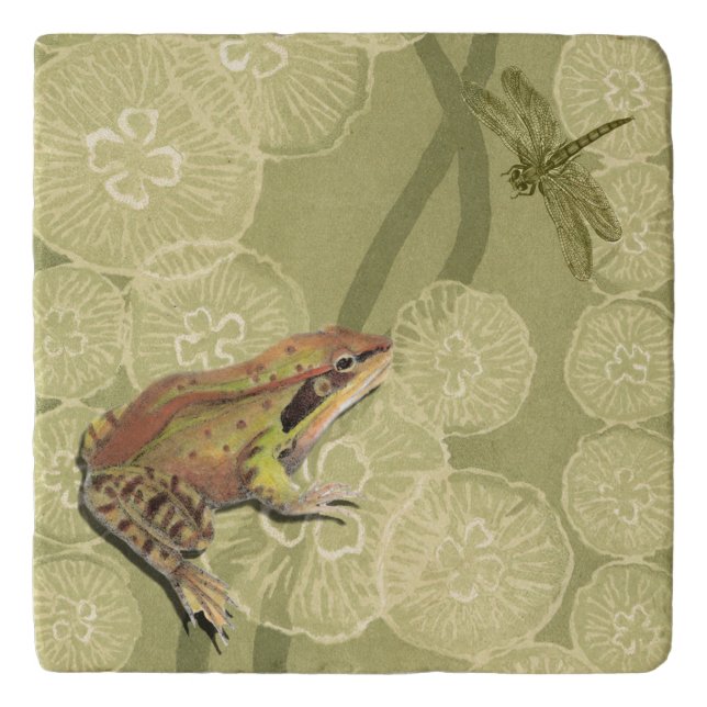 Frog and Dragonfly on Water Lilies Trivet (Front)