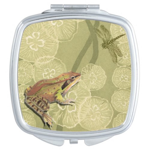 Frog and Dragonfly on Water Lilies Vanity Mirror